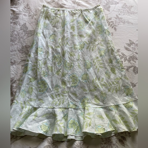 Vintage Linen Pastel Green Floral Pull On Skirt 14 Cottagecore Fairy Feminine - Picture 6 of 6